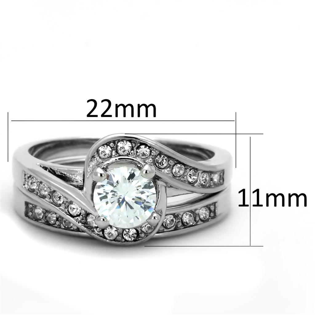 3W575 - Rhodium Brass Ring with AAA Grade CZ  in Clear