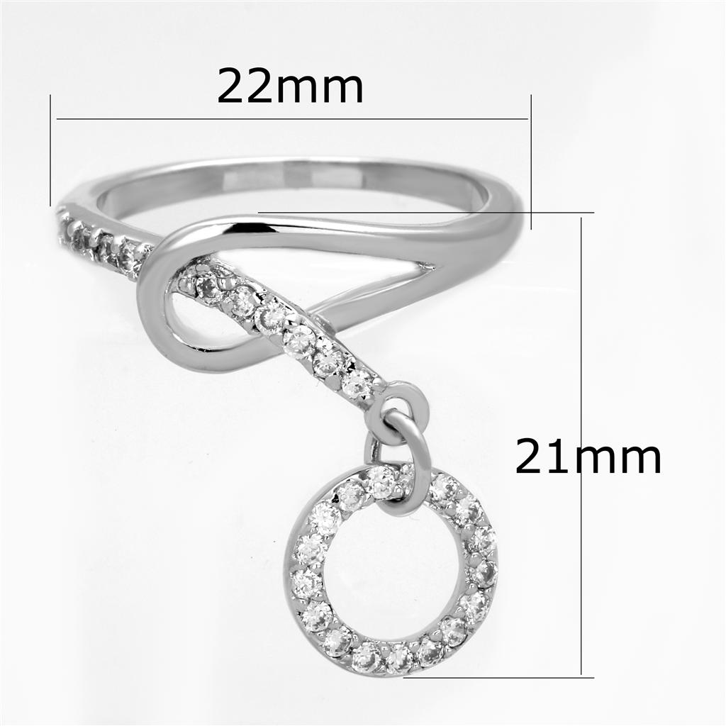 3W577 - Rhodium Brass Ring with AAA Grade CZ  in Clear