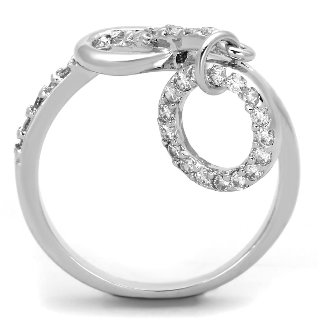 3W577 - Rhodium Brass Ring with AAA Grade CZ  in Clear