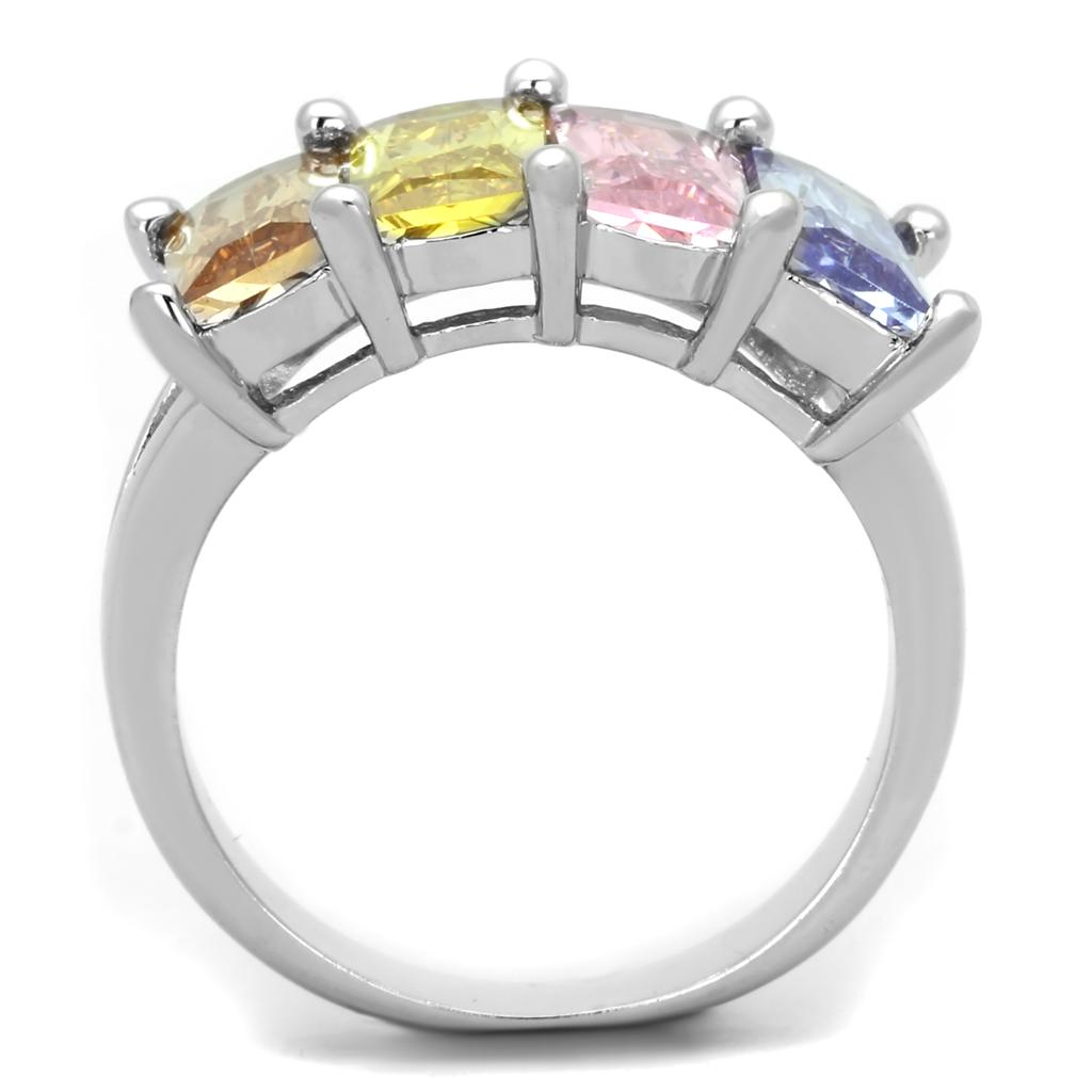 Dana Cocktail Ring - Rhodium Brass, AAA CZ , Multi Color - 3W583