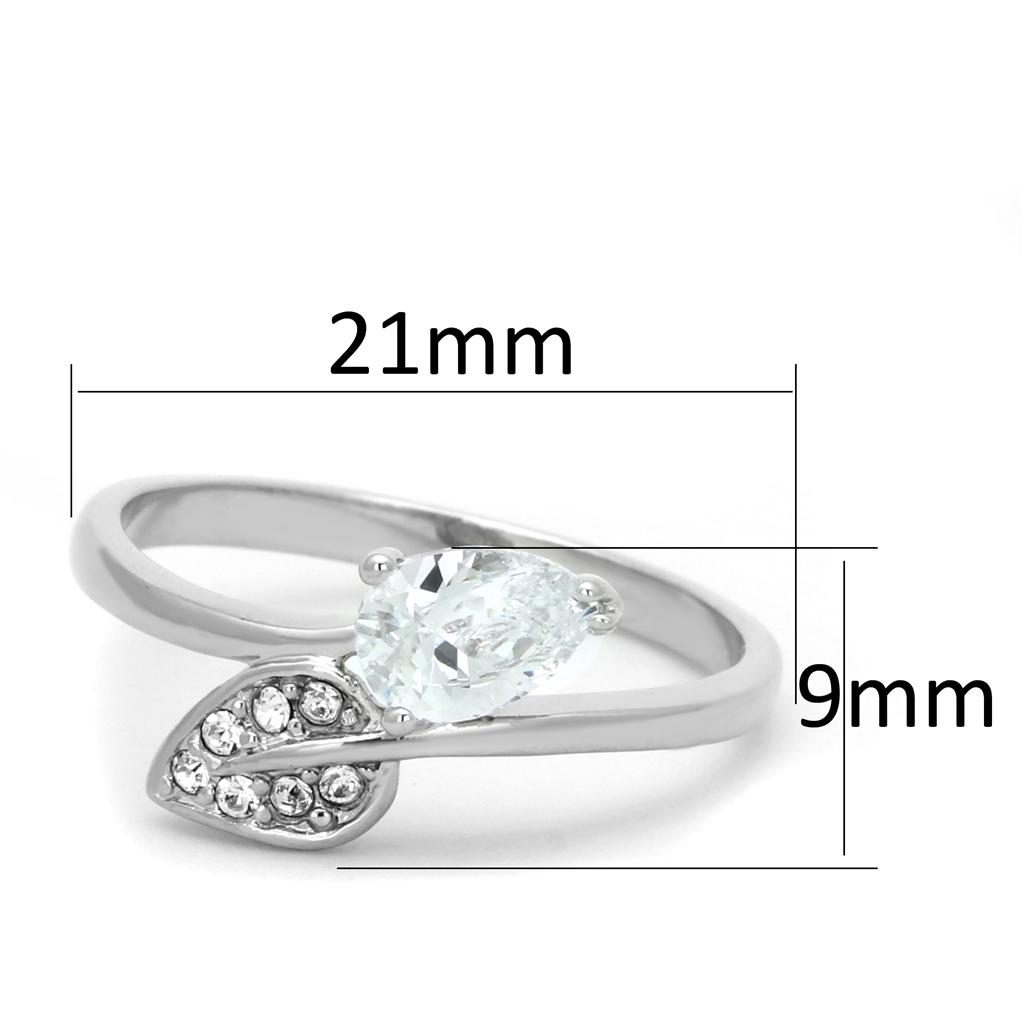 3W584 - Rhodium Brass Ring with AAA Grade CZ  in Clear