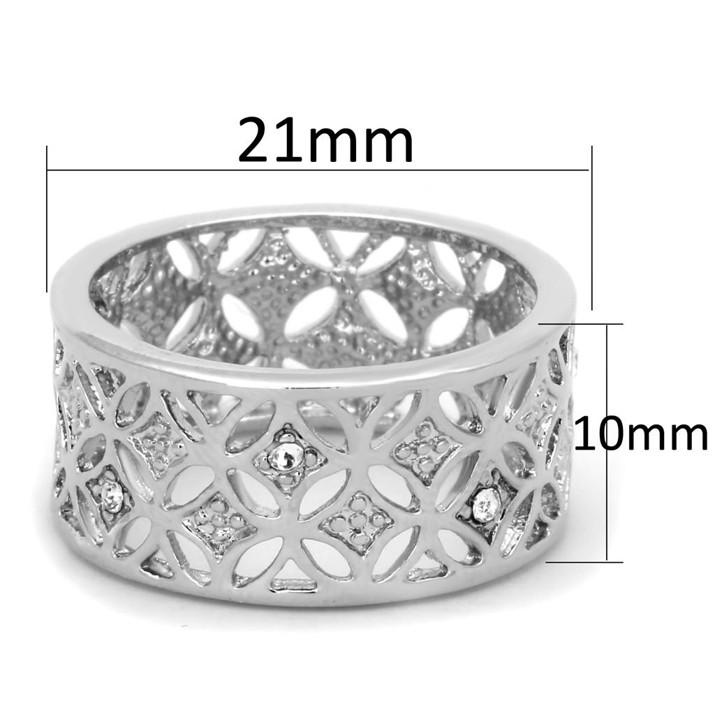 3W590 - Rhodium Brass Ring with Top Grade Crystal  in Clear