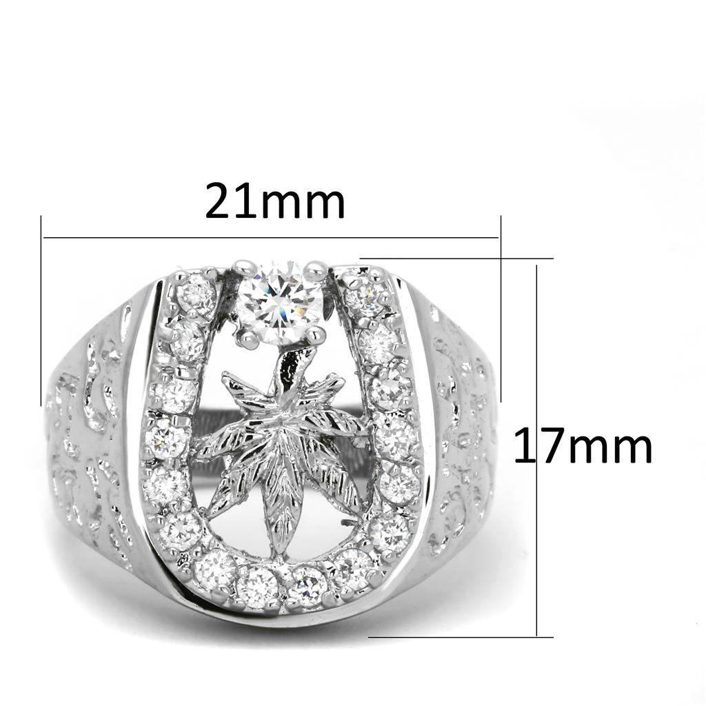 3W595 - Rhodium Brass Ring with AAA Grade CZ  in Clear