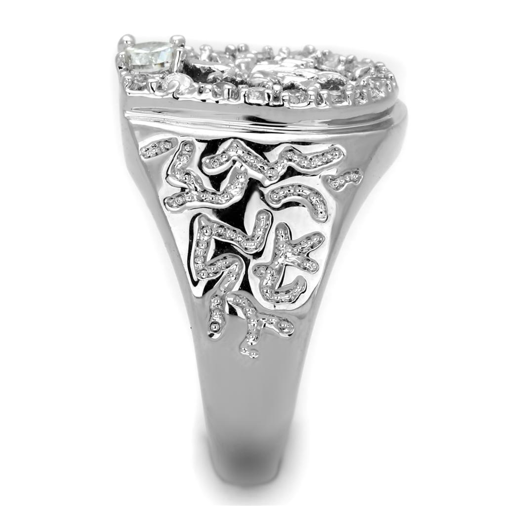 3W595 - Rhodium Brass Ring with AAA Grade CZ  in Clear