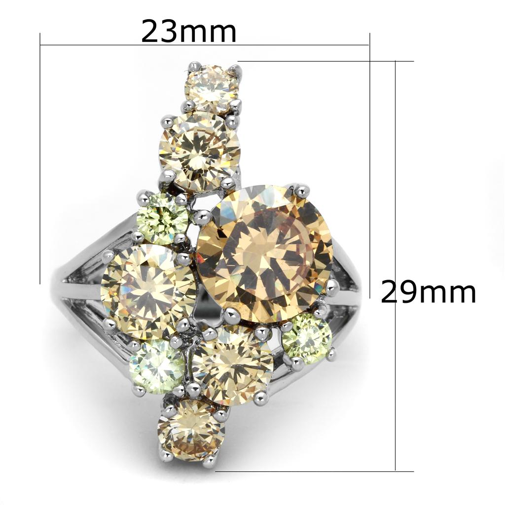 3W600 - Rhodium Brass Ring with AAA Grade CZ  in Multi Color