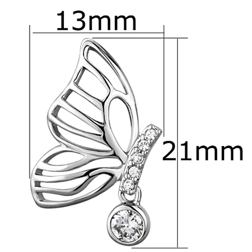 3W618 - Rhodium Brass Earrings with AAA Grade CZ  in Clear