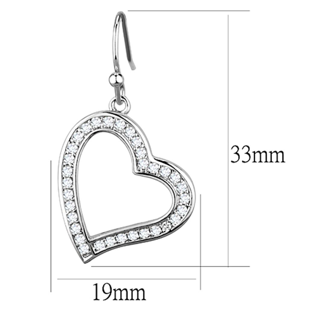 3W628 - Rhodium Brass Earrings with AAA Grade CZ  in Clear