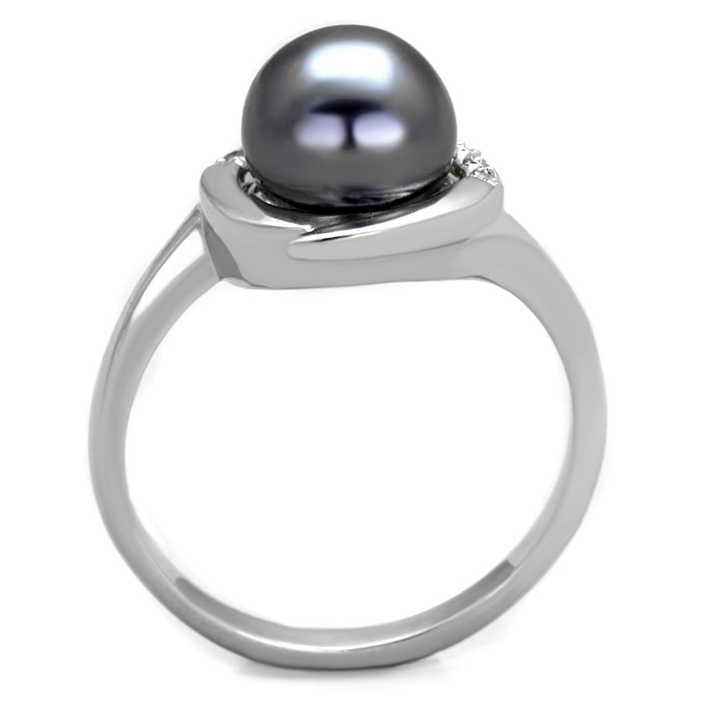 3W629 - Rhodium Brass Ring with Synthetic Pearl in Gray