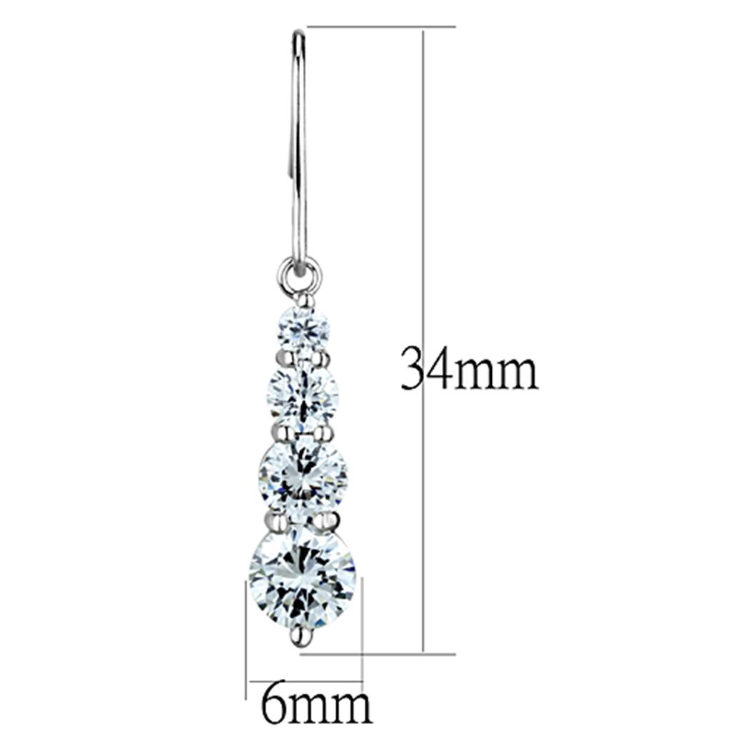 3W633 - Rhodium Brass Earrings with AAA Grade CZ  in Clear