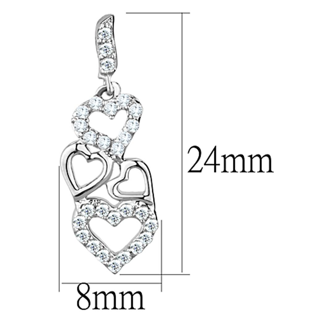 3W640 - Rhodium Brass Earrings with AAA Grade CZ  in Clear