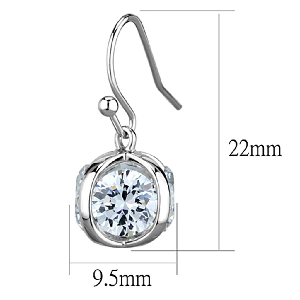 3W644 - Rhodium Brass Earrings with AAA Grade CZ  in Clear