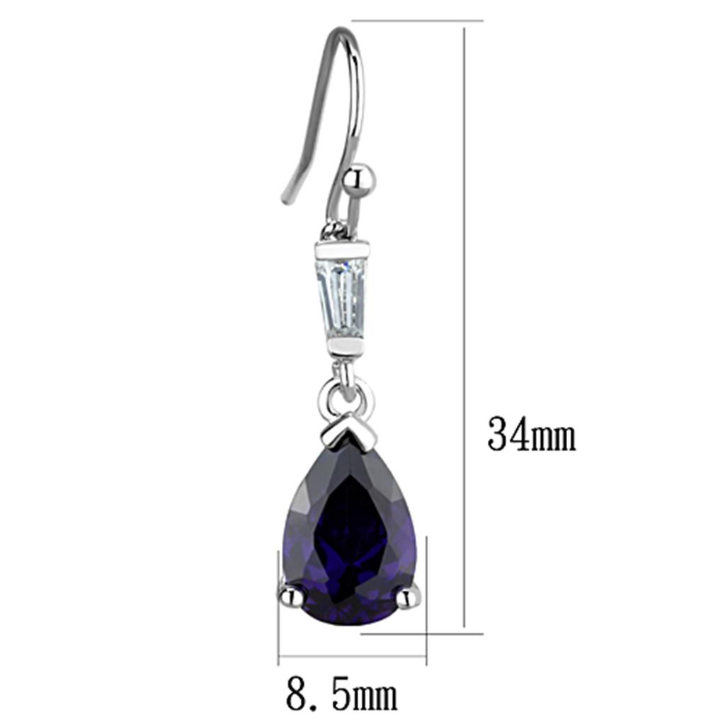 3W648 - Rhodium Brass Earrings with AAA Grade CZ  in Amethyst