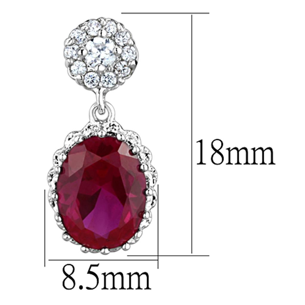 3W653 - Rhodium Brass Earrings with AAA Grade CZ  in Ruby