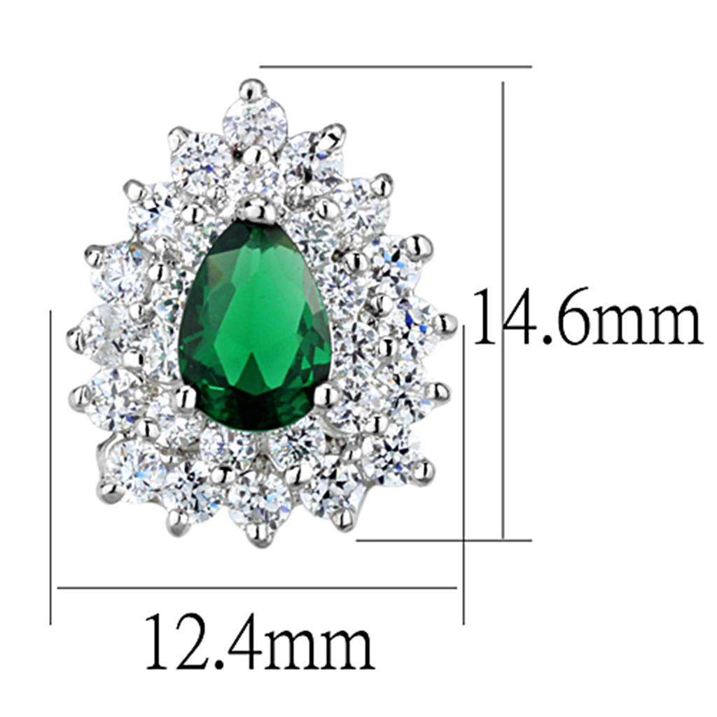 3W656 - Rhodium Brass Earrings with Synthetic Synthetic Glass in Emerald