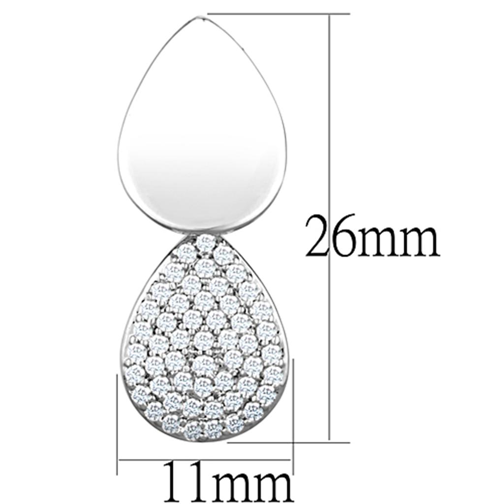 3W659 - Rhodium Brass Earrings with AAA Grade CZ  in Clear