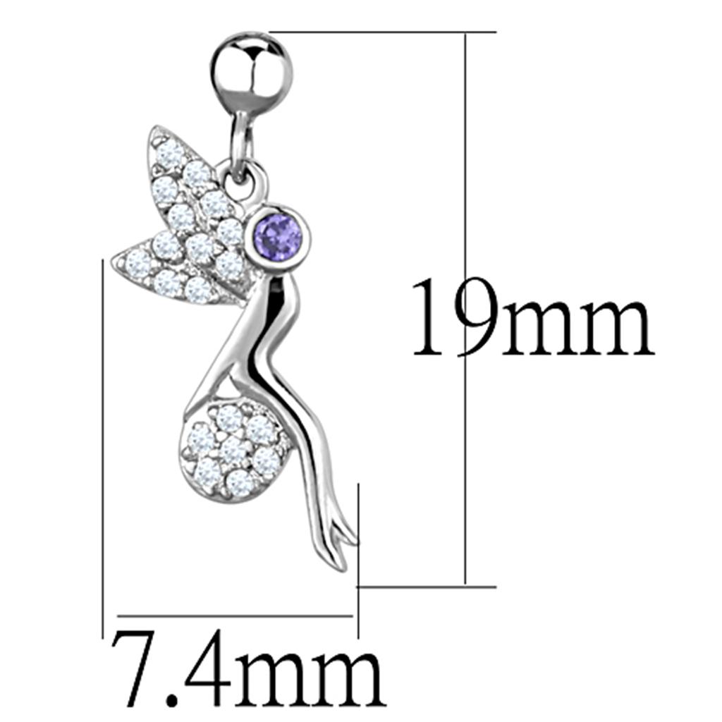 3W670 - Rhodium Brass Earrings with AAA Grade CZ  in Amethyst