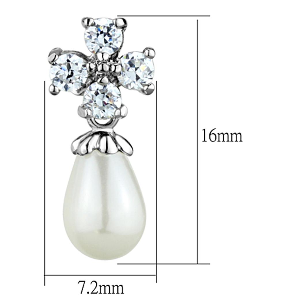 3W672 - Rhodium Brass Earrings with Synthetic Pearl in White