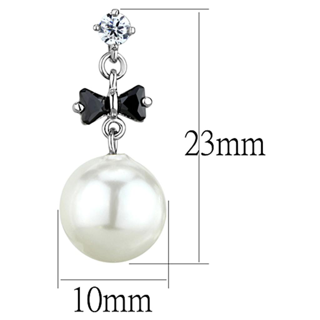 3W676 - Rhodium Brass Earrings with Synthetic Pearl in White