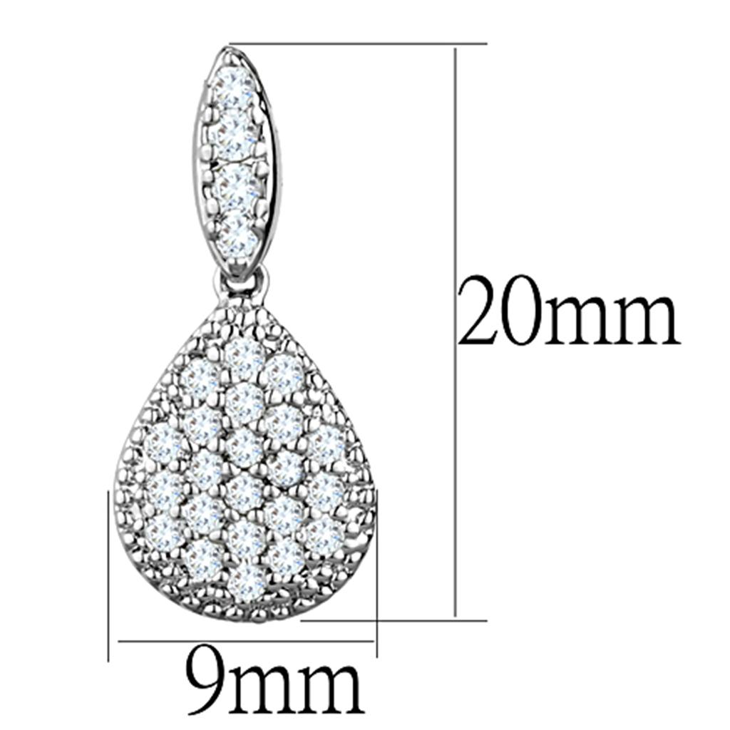 3W696 - Rhodium Brass Earrings with AAA Grade CZ  in Clear