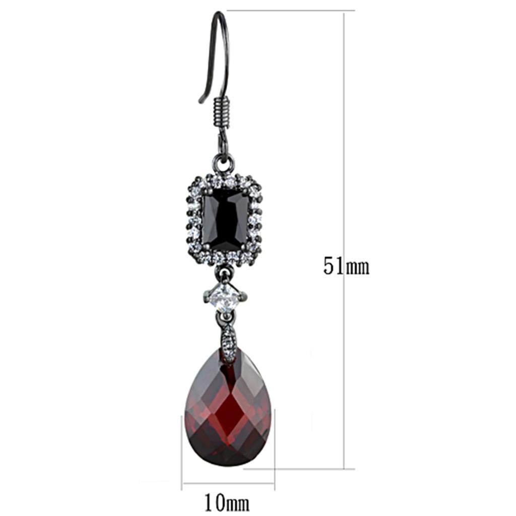 3W706 - Ruthenium Brass Earrings with AAA Grade CZ  in Garnet