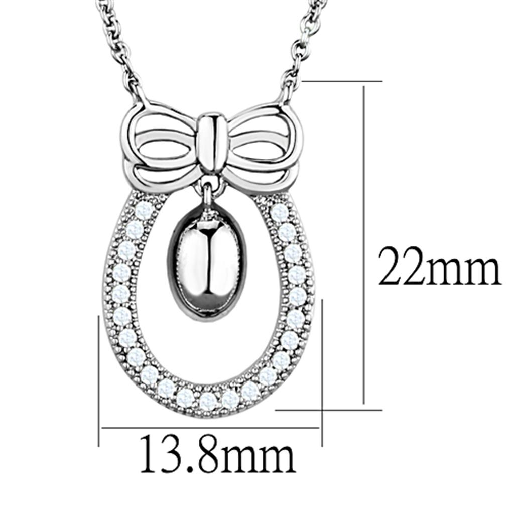 3W718 - Rhodium Brass Necklace with AAA Grade CZ  in Clear