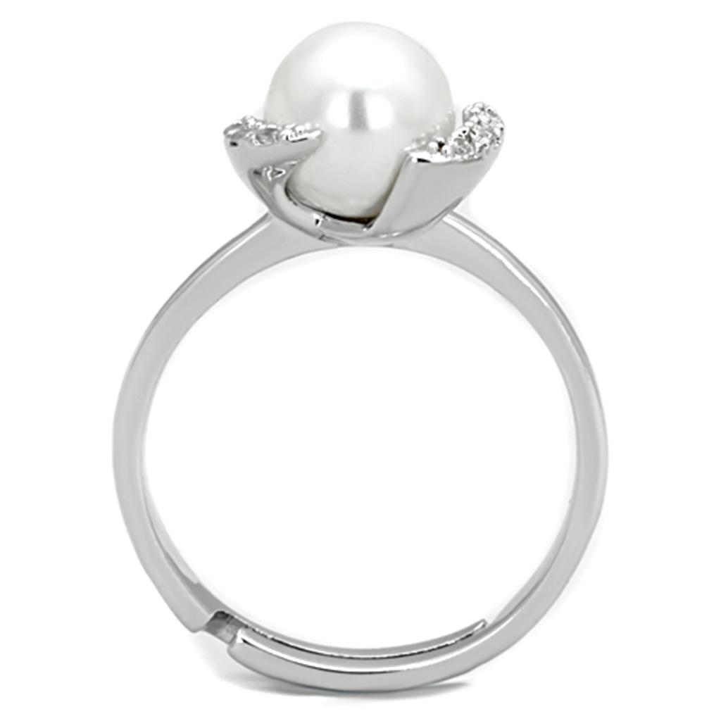 3W722 - Rhodium Brass Ring with Synthetic Pearl in White