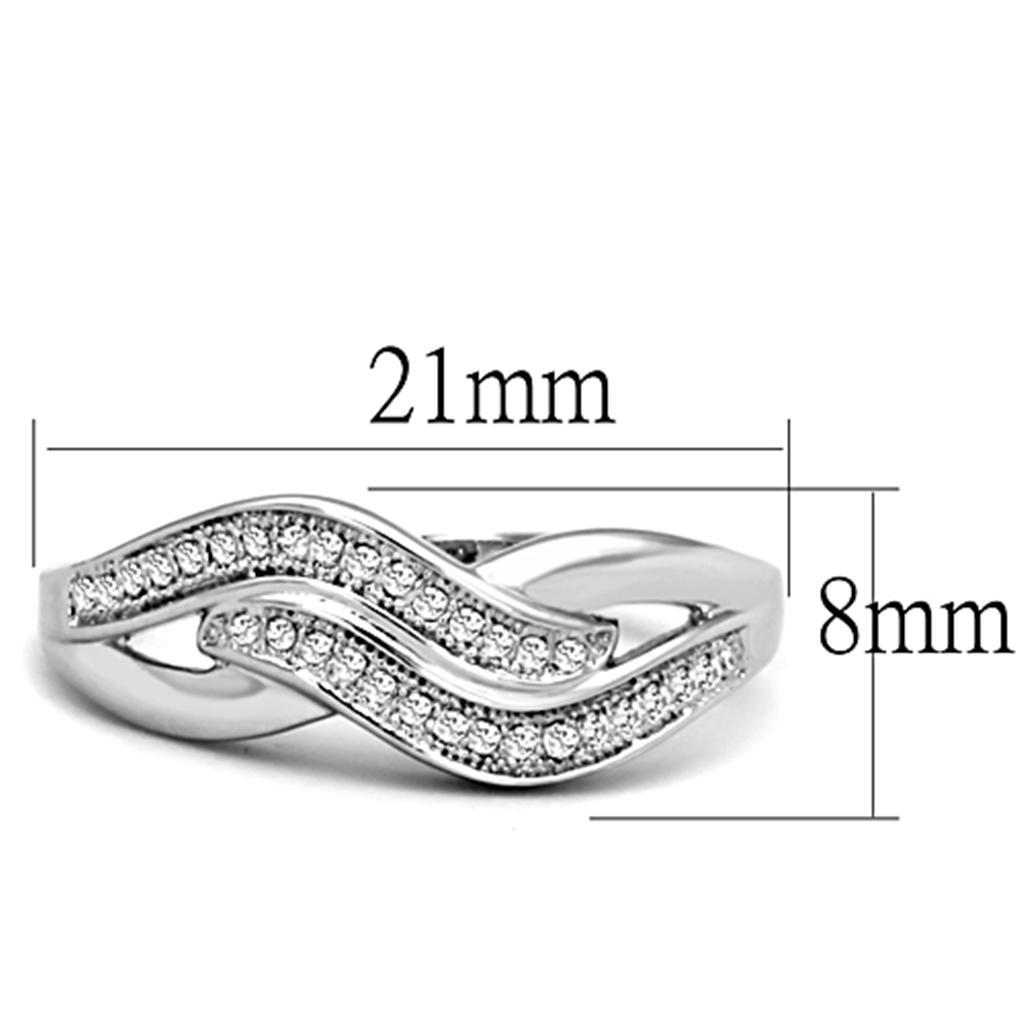 3W724 - Rhodium Brass Ring with AAA Grade CZ  in Clear