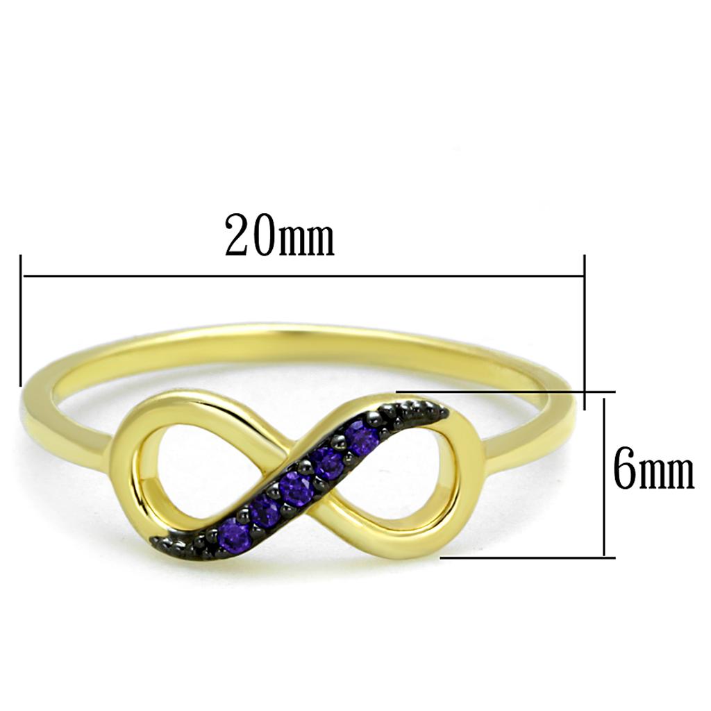 3W727 - Gold+Ruthenium Brass Ring with AAA Grade CZ  in Tanzanite