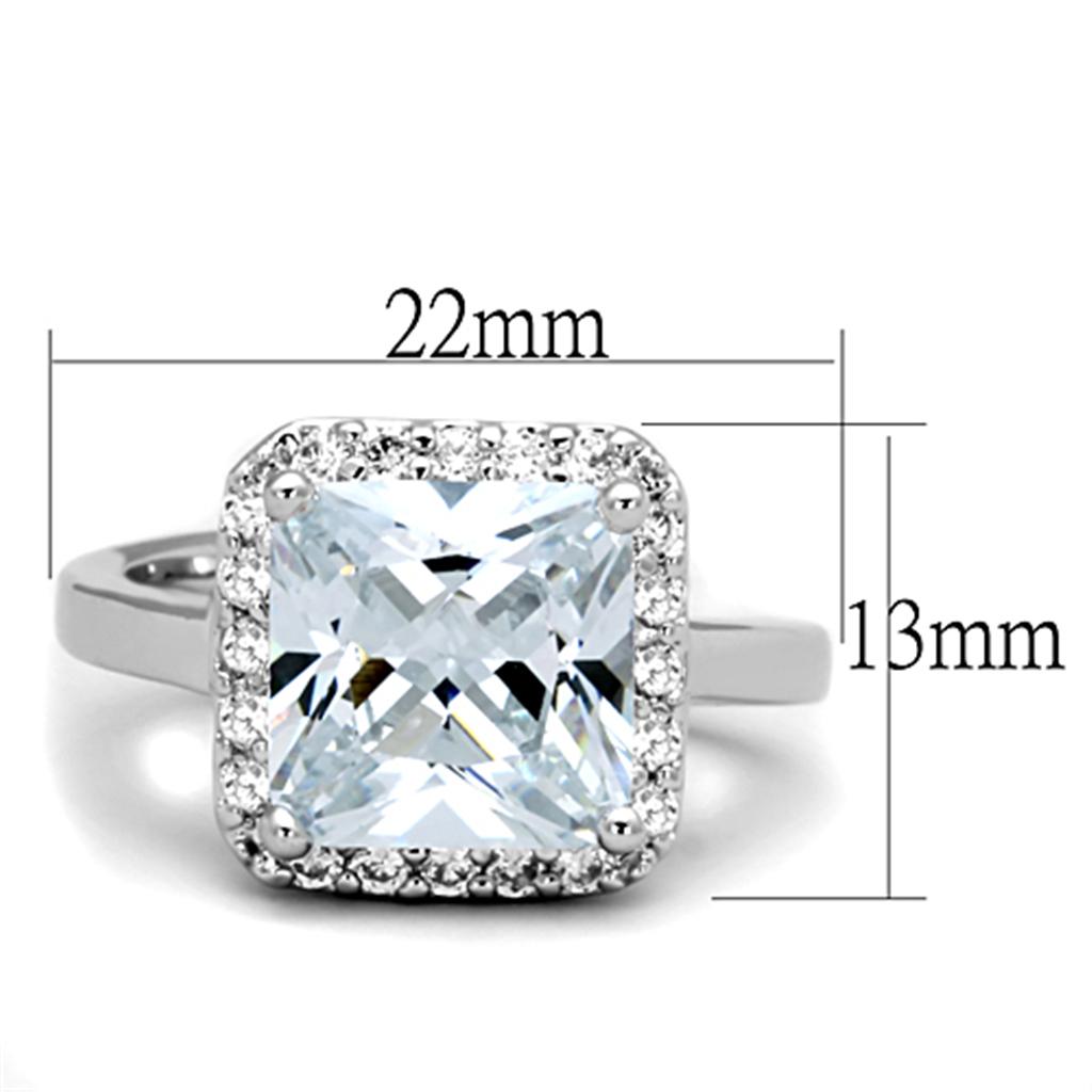 3W729 - Rhodium Brass Ring with AAA Grade CZ  in Clear