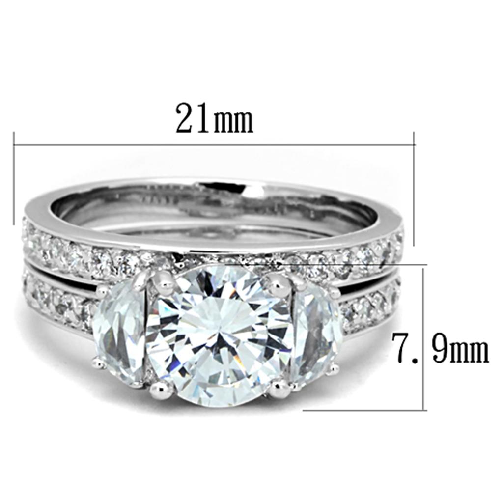 3W731 - Rhodium Brass Ring with AAA Grade CZ  in Clear