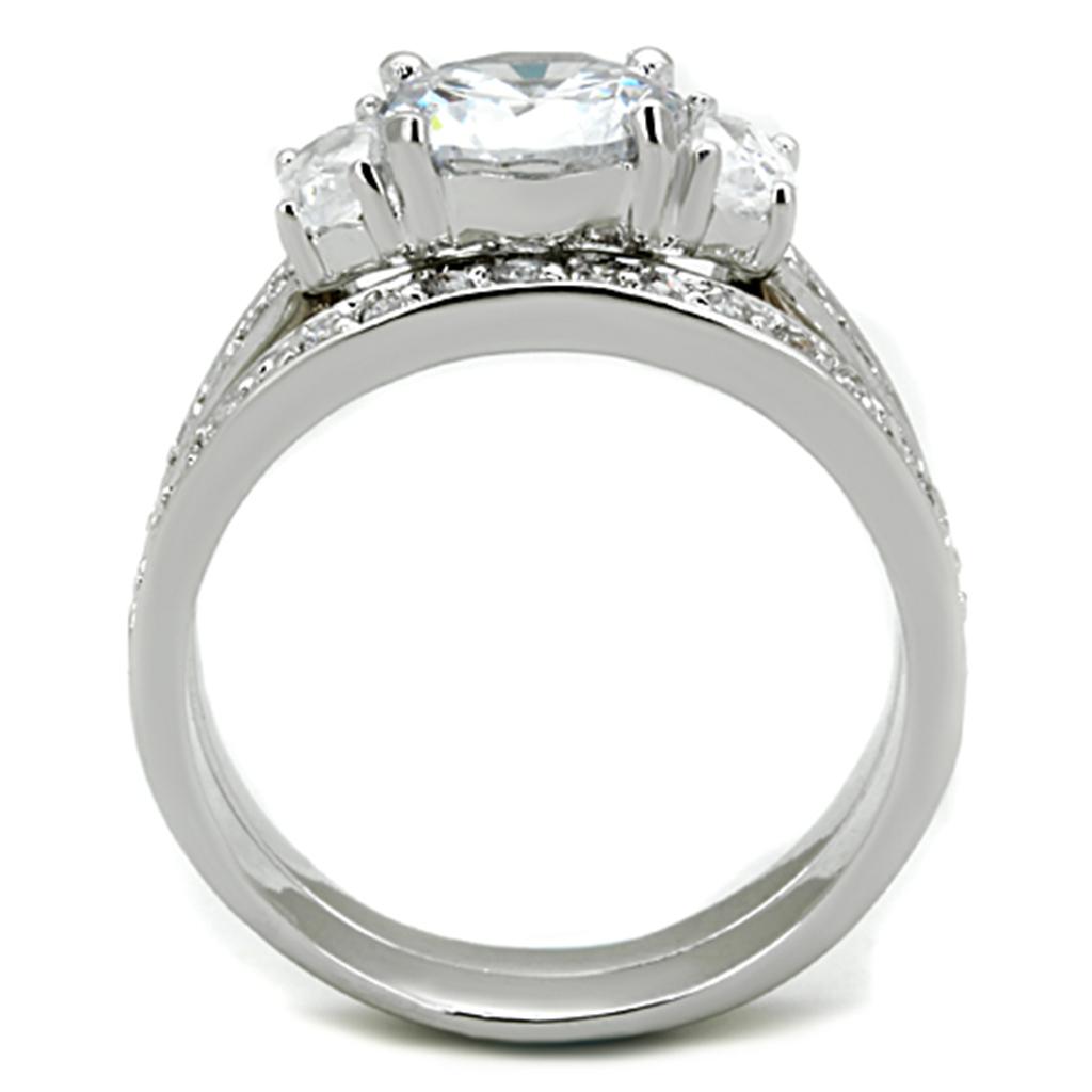 3W731 - Rhodium Brass Ring with AAA Grade CZ  in Clear