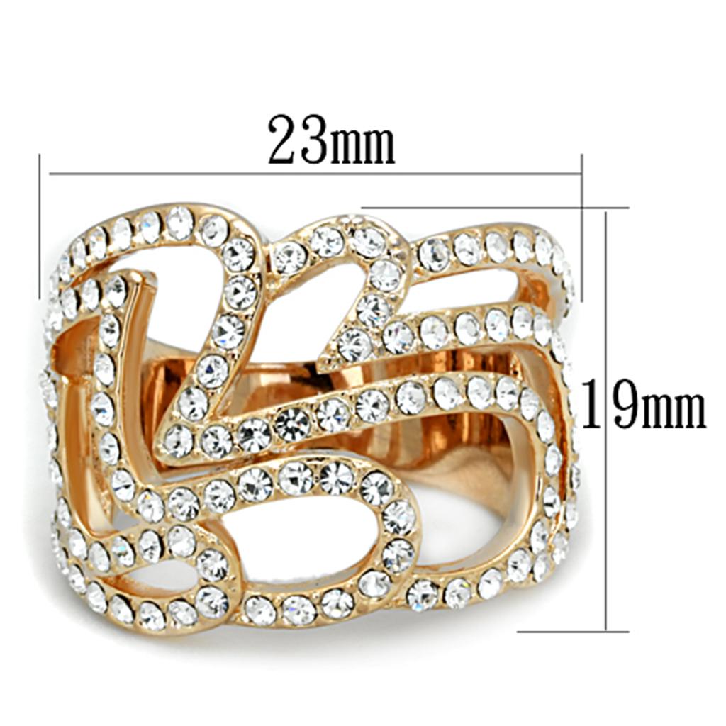 3W733 - Rose Gold Brass Ring with Top Grade Crystal  in Clear