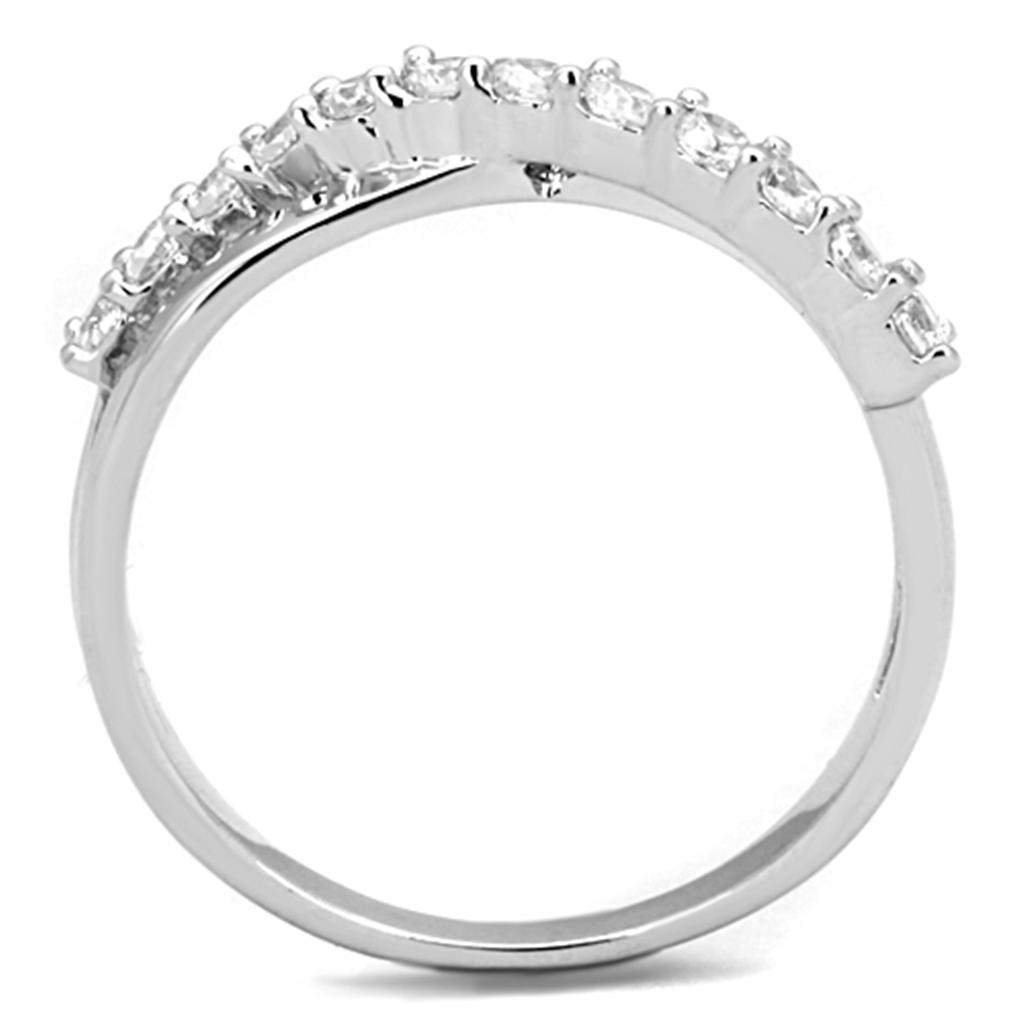 3W742 - Rhodium Brass Ring with AAA Grade CZ  in Clear