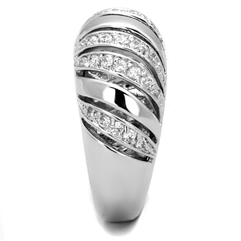 3W743 - Rhodium Brass Ring with AAA Grade CZ  in Clear