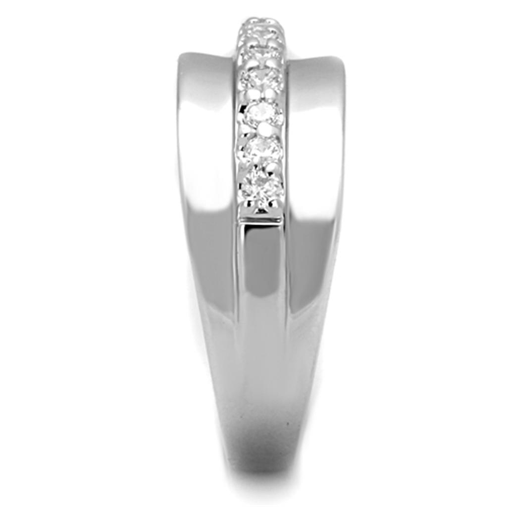 3W748 - Rhodium Brass Ring with AAA Grade CZ  in Clear