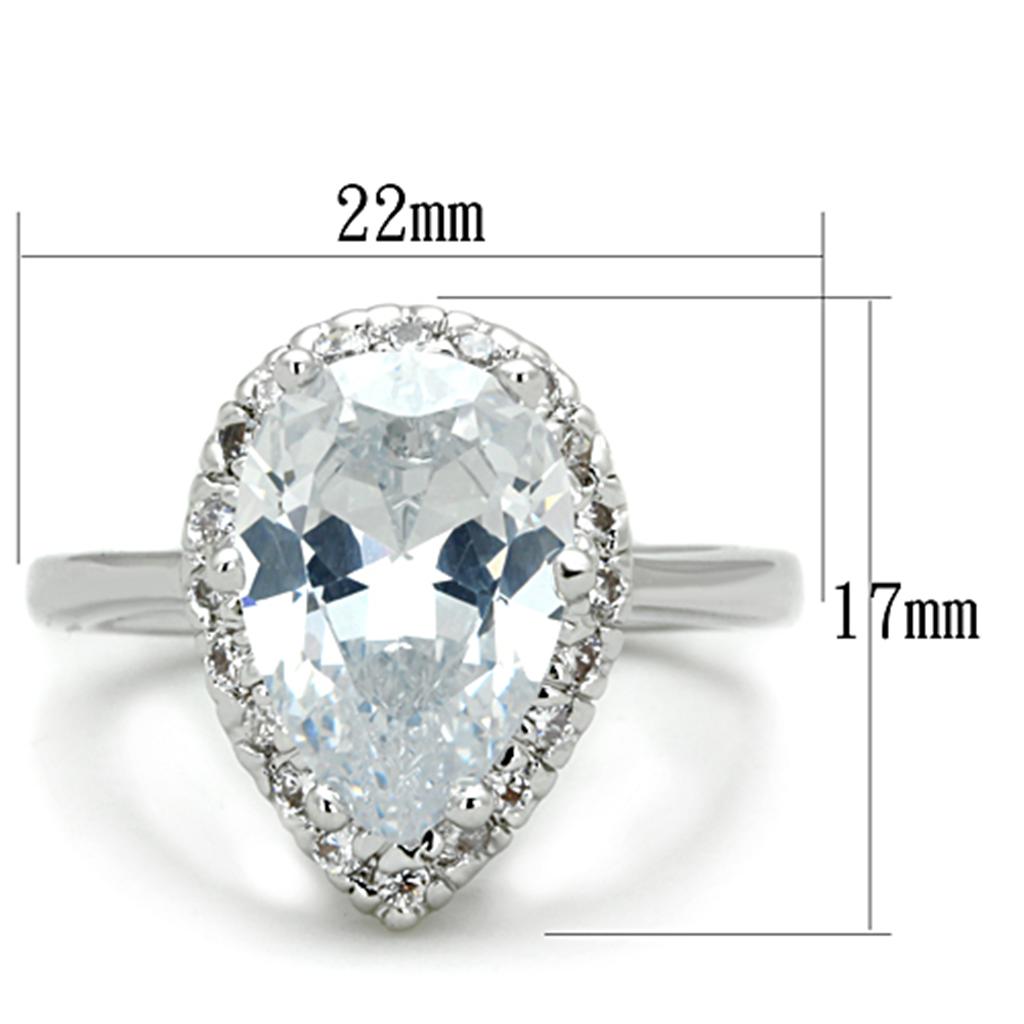 3W750 - Rhodium Brass Ring with AAA Grade CZ  in Clear