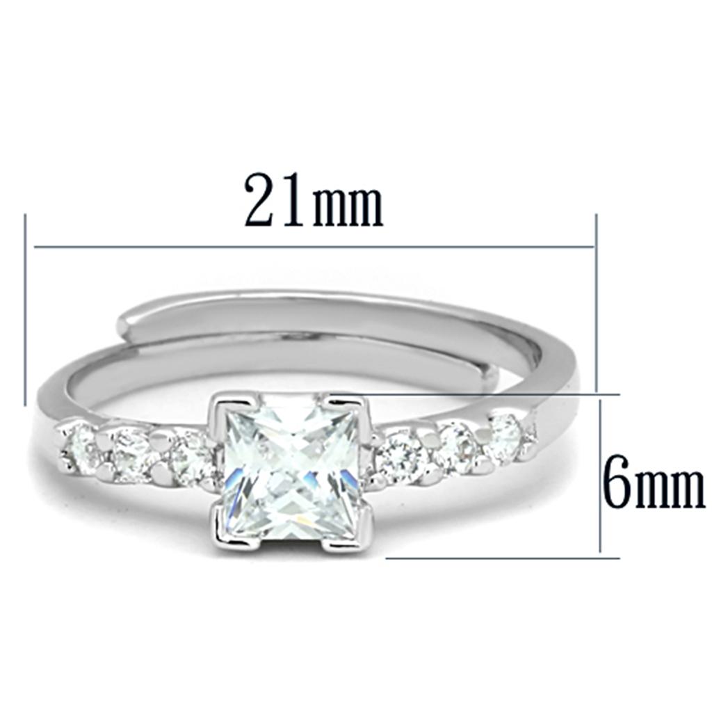 3W751 - Rhodium Brass Ring with AAA Grade CZ  in Clear