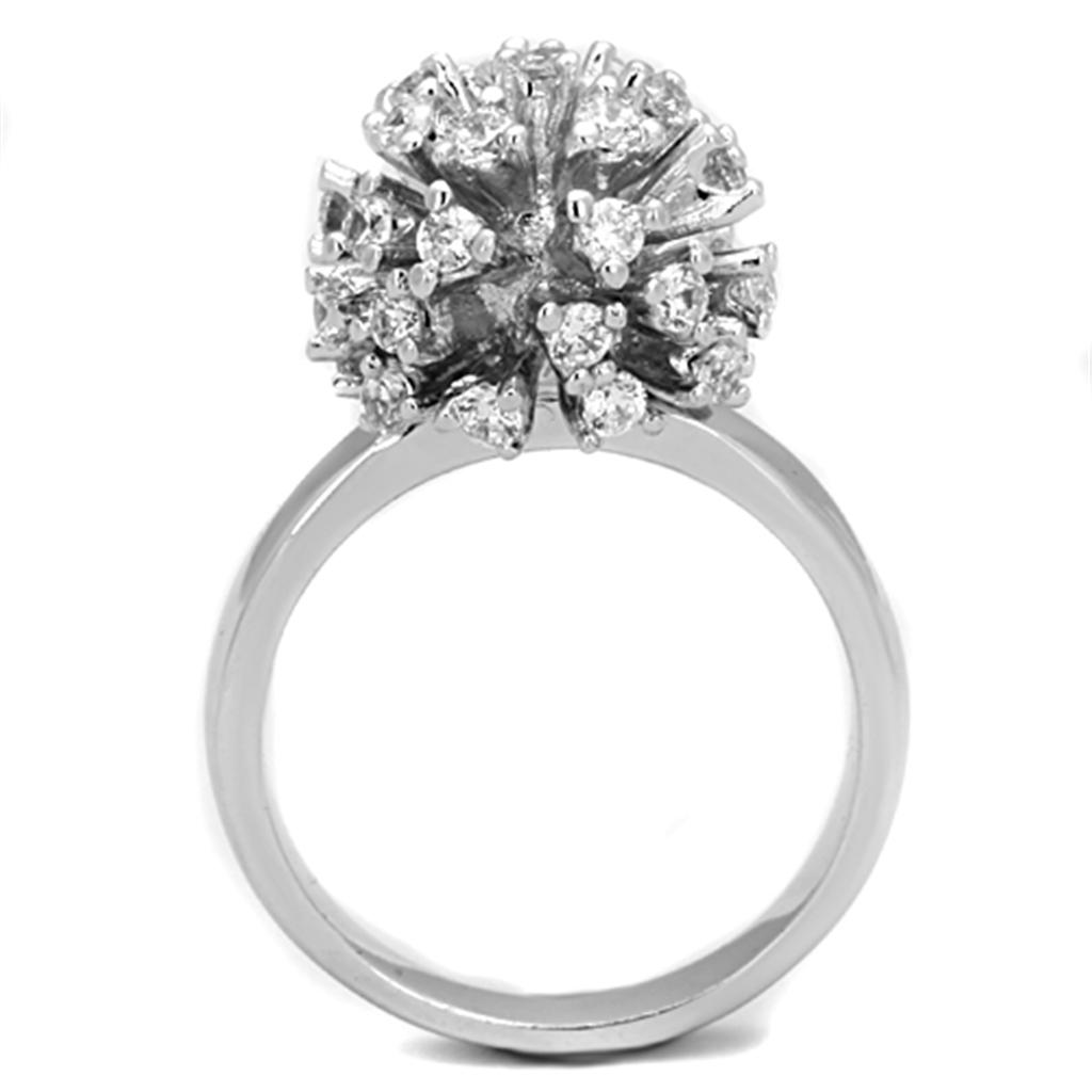 3W752 - Rhodium Brass Ring with AAA Grade CZ  in Clear