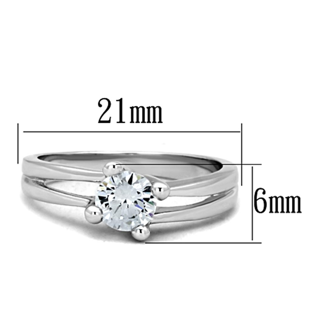 3W764 - Rhodium Brass Ring with AAA Grade CZ  in Clear