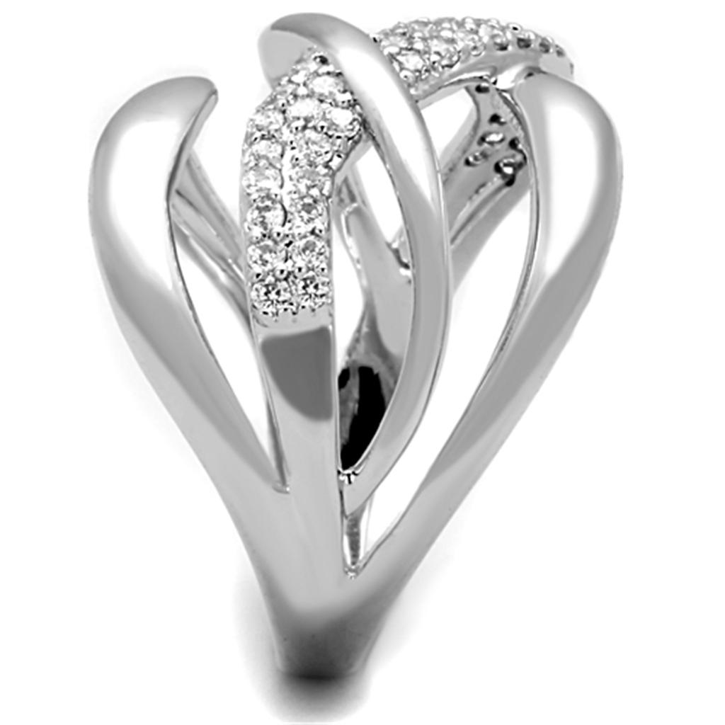 3W766 - Rhodium Brass Ring with AAA Grade CZ  in Clear