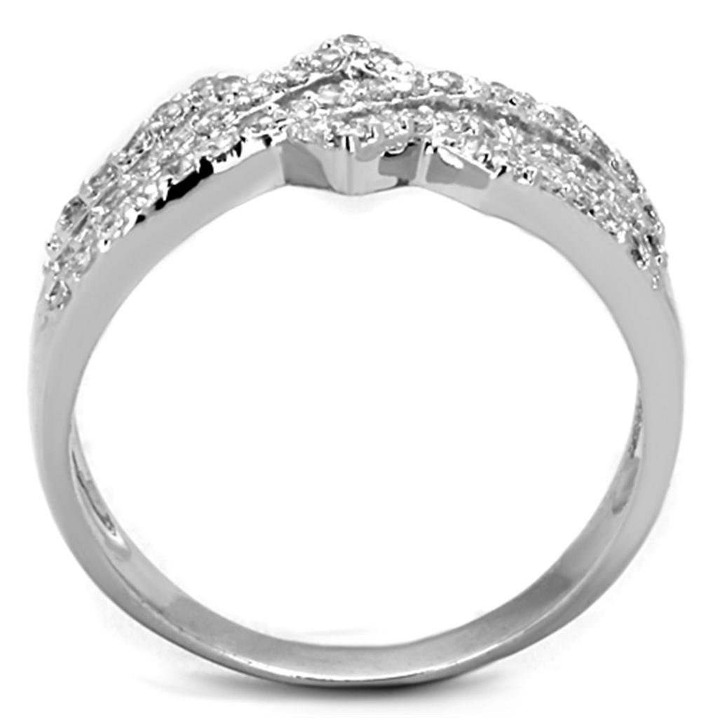 3W771 - Rhodium Brass Ring with AAA Grade CZ  in Clear