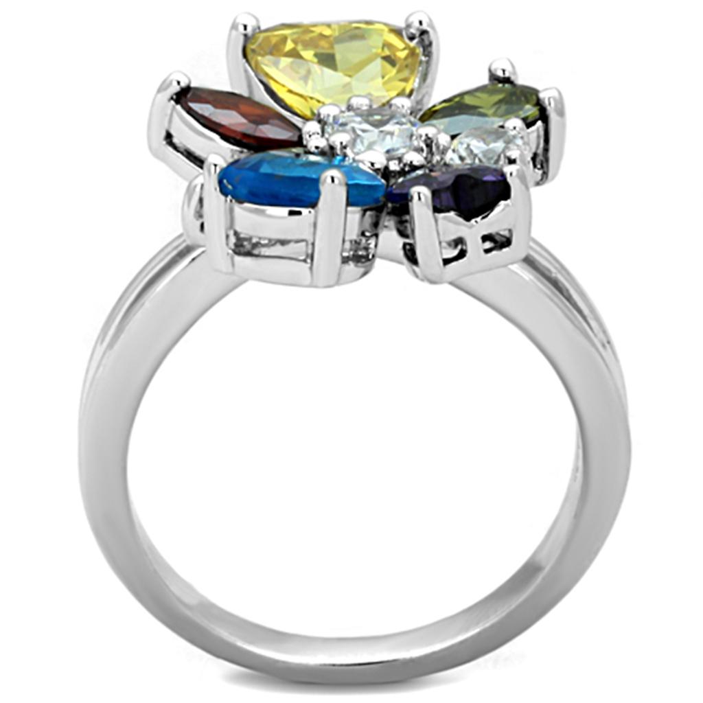 Jaime Cocktail Ring - Rhodium Brass, AAA CZ , Multi Color - 3W789