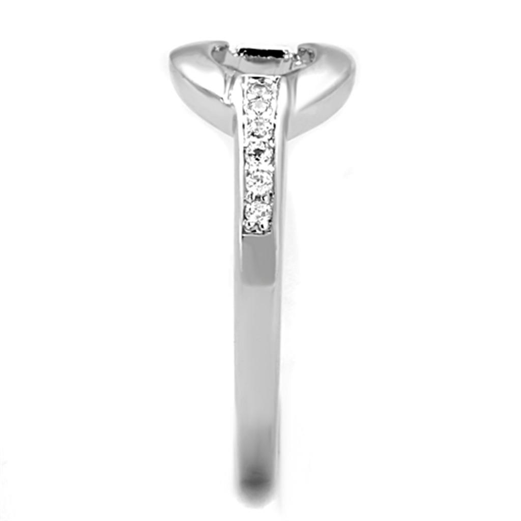 3W790 - Rhodium Brass Ring with AAA Grade CZ  in Clear