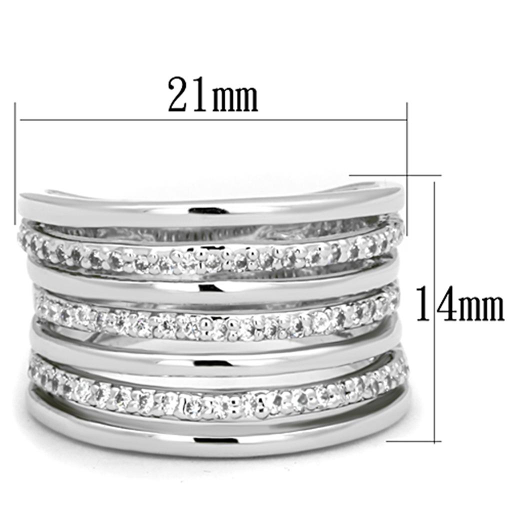 3W791 - Rhodium Brass Ring with AAA Grade CZ  in Clear