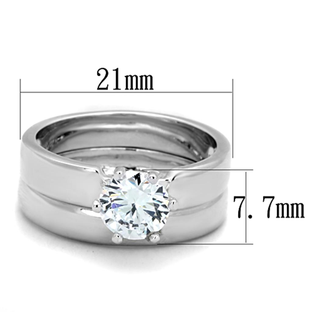 3W805 - Rhodium Brass Ring with AAA Grade CZ  in Clear