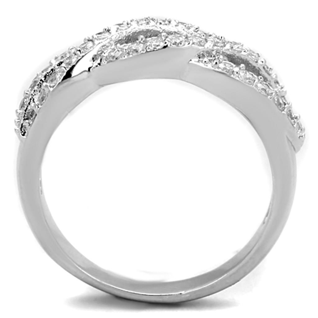 3W809 - Rhodium Brass Ring with AAA Grade CZ  in Clear