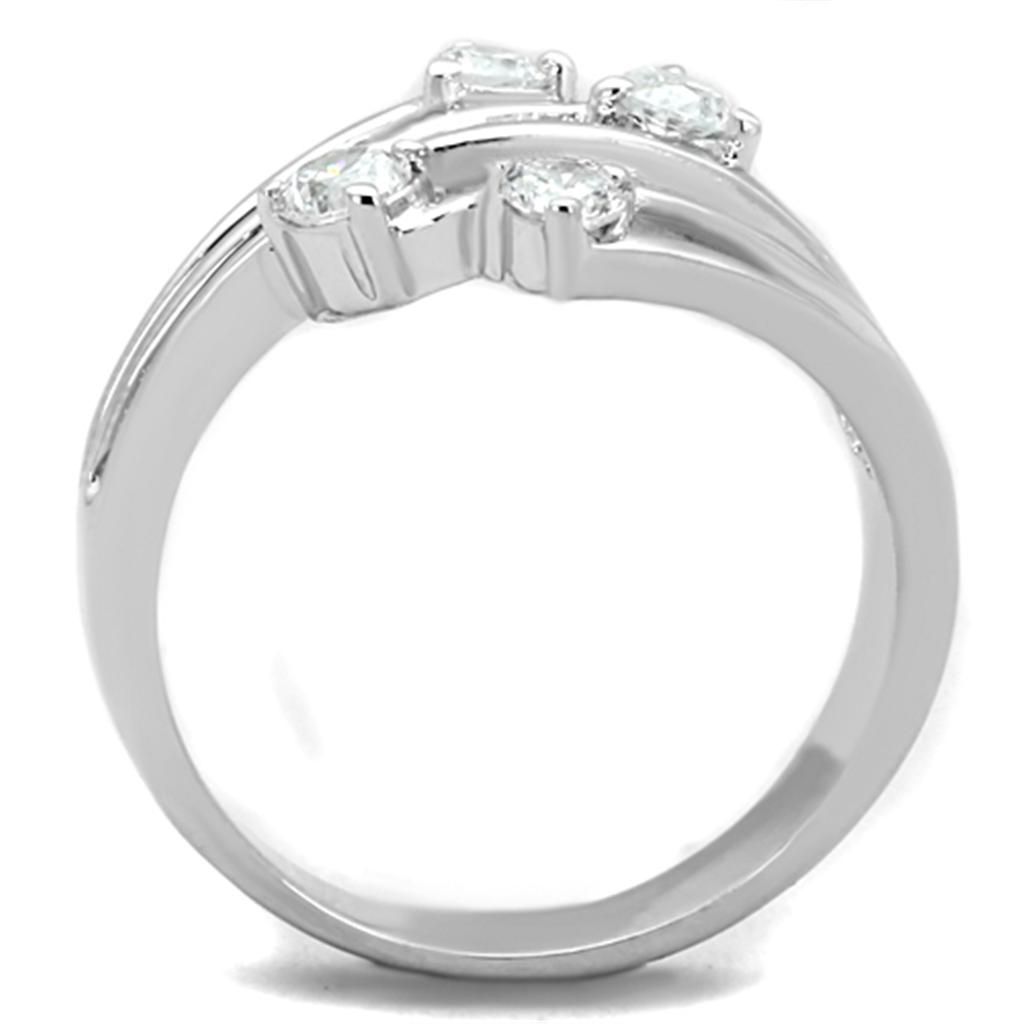 3W813 - Rhodium Brass Ring with AAA Grade CZ  in Clear