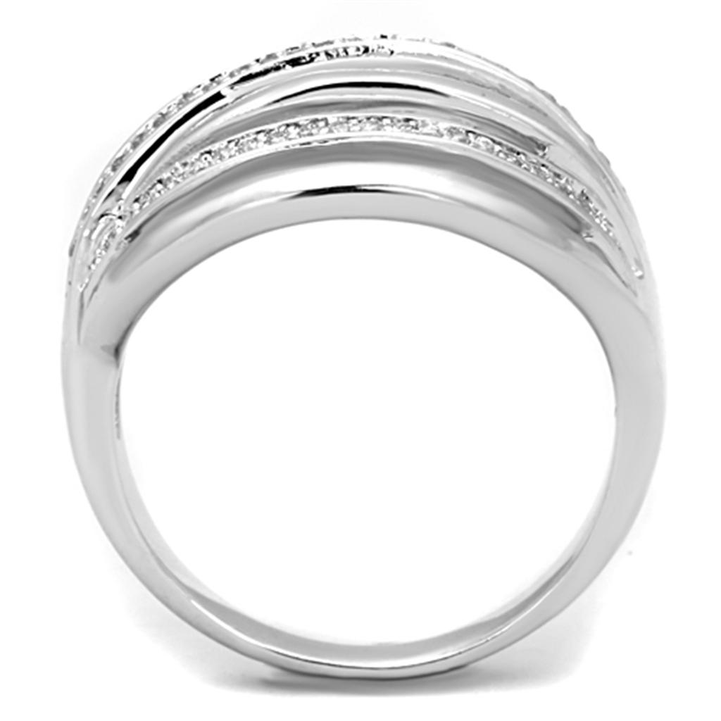 3W828 - Rhodium Brass Ring with AAA Grade CZ  in Clear