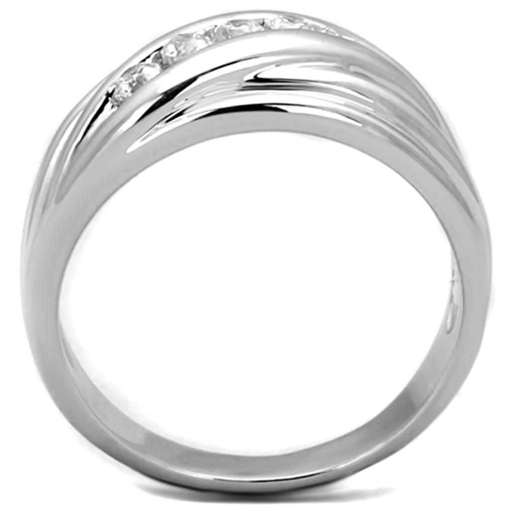 3W830 - Rhodium Brass Ring with AAA Grade CZ  in Clear