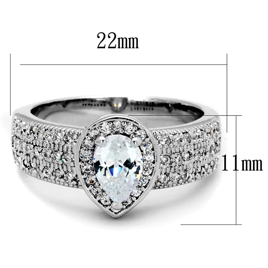 3W831 - Rhodium Brass Ring with AAA Grade CZ  in Clear